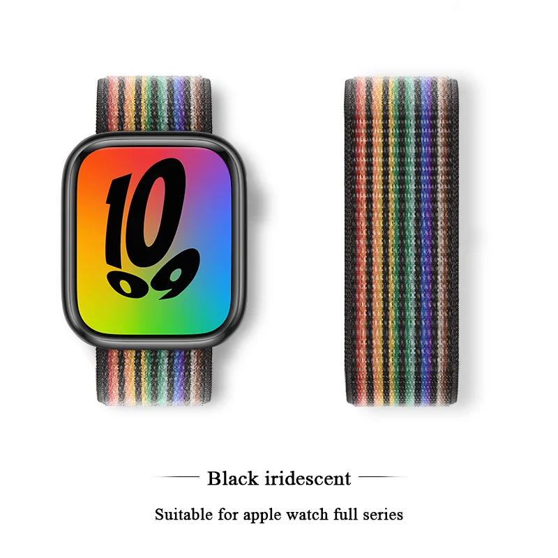 Rainbow Nylon Watchband for Apple Watch 7 8 Band 45mm 41mm Smartwatch Wristband for Iwatch Series SE 6 5 3 42 40 44 38mm Strap