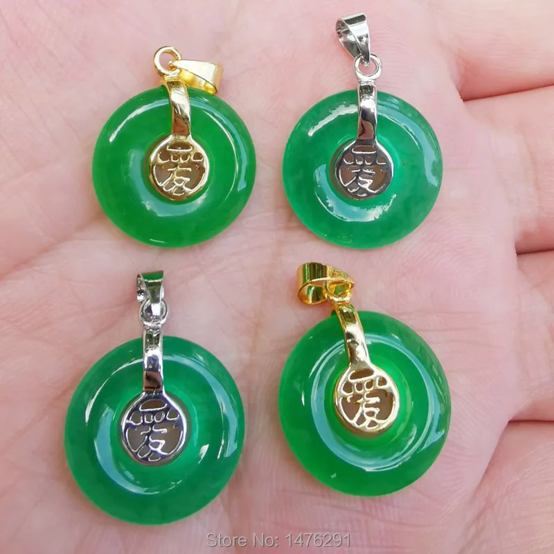 

18x18MM New Green jades Chinese characters Donut "Love" Word Pendant Chian Best Gift 1PCS