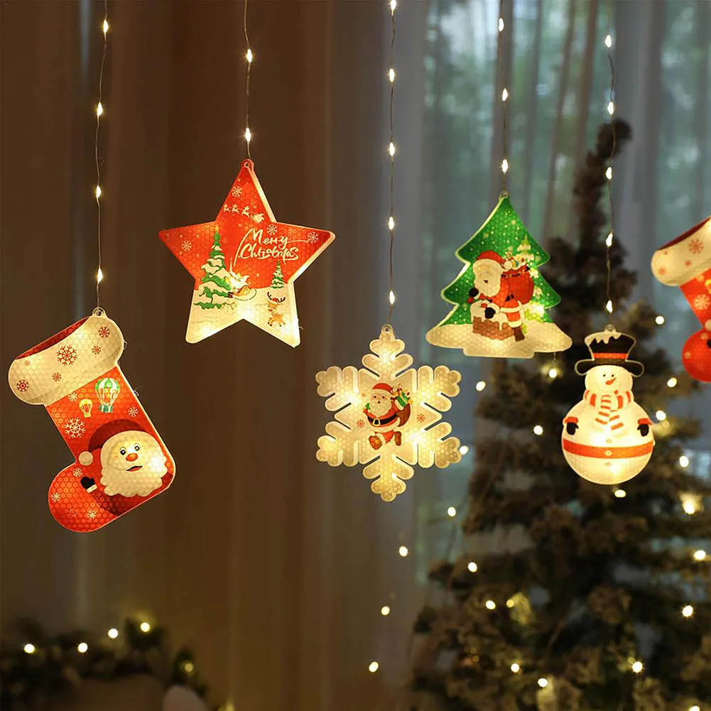 

Рождественские декоративные огни, гирлянда со снежинками, снеговиками, искусственными элементами на батарейках, новогодние и рождественск...