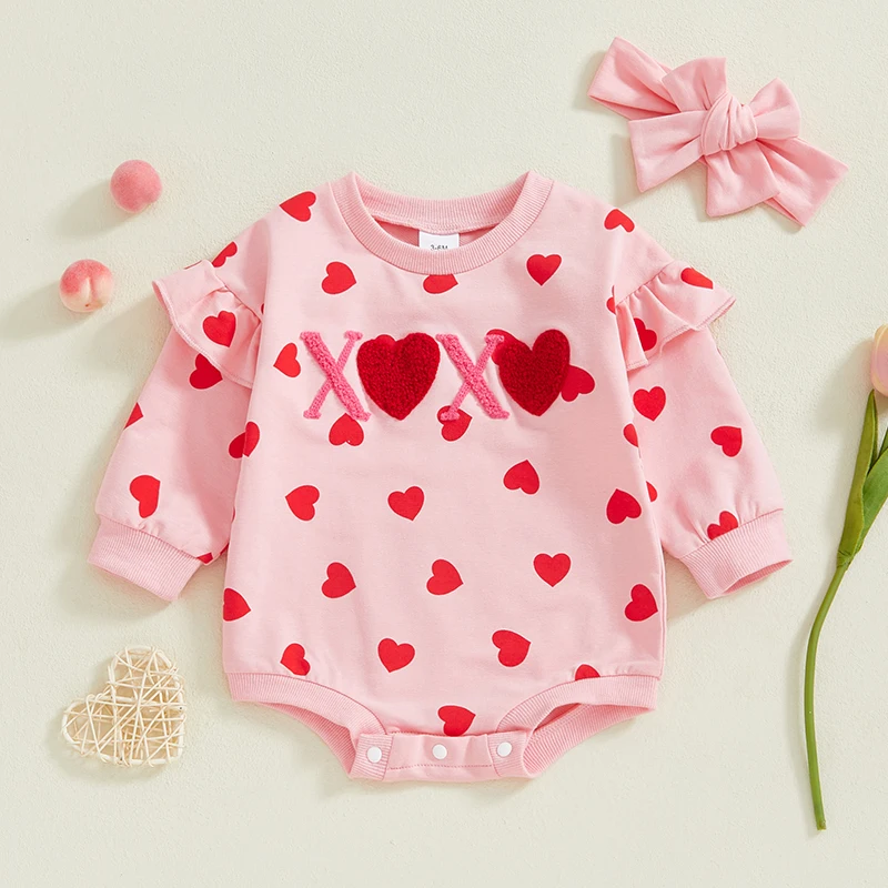 Наряд на День Святого Валентина для маленьких девочек комбинезон с длинными