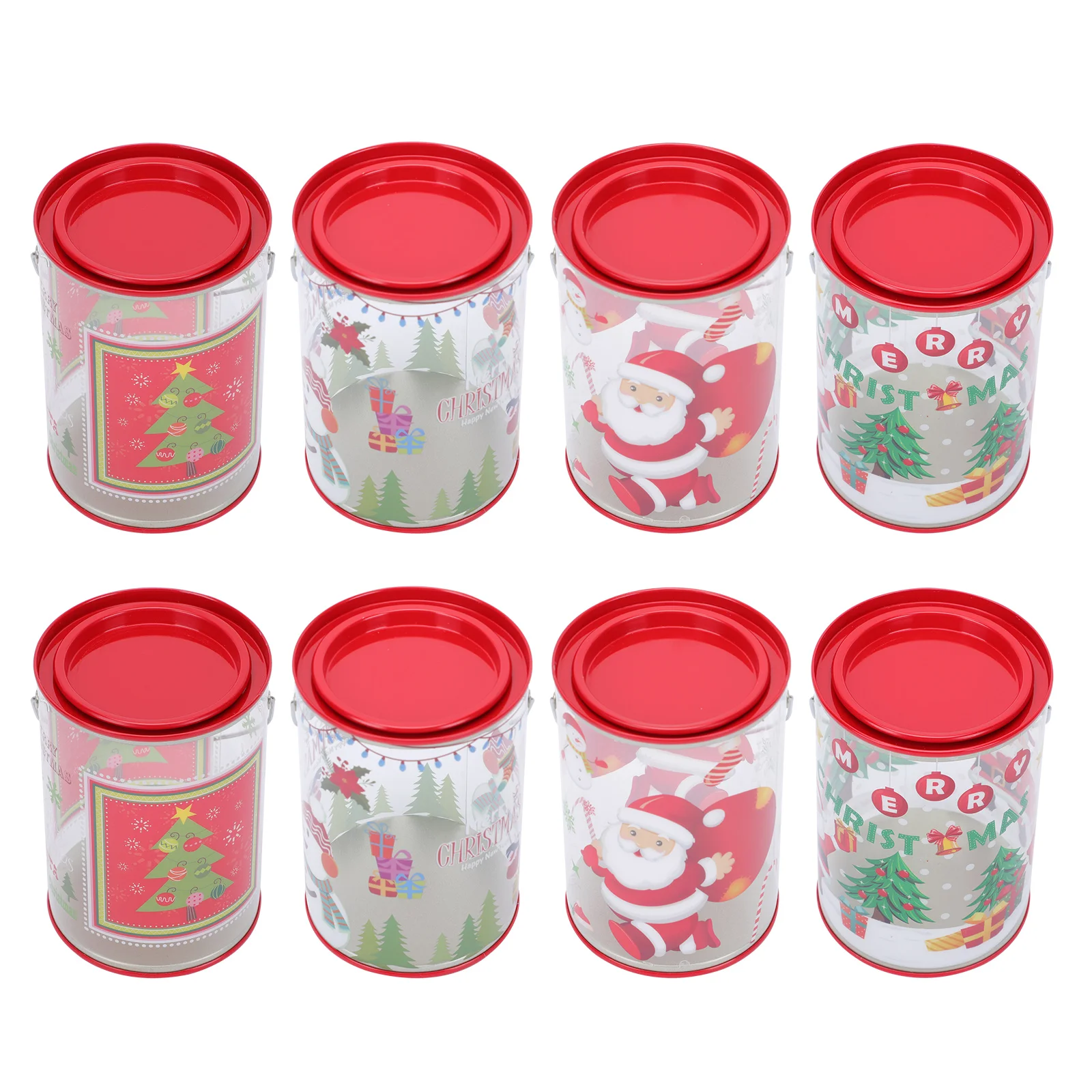 

8 Pcs Portable Cylinder Tinplate Lid Canister Candy Christmas Box Xmas Cookie The Pet Adorable Baby Mini Cake Containers