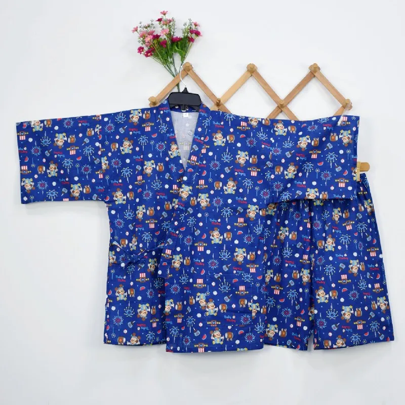 Male And Female Couple Kimono Short-sleeved Cotton Anime Summer Loose Print Pajamas Set