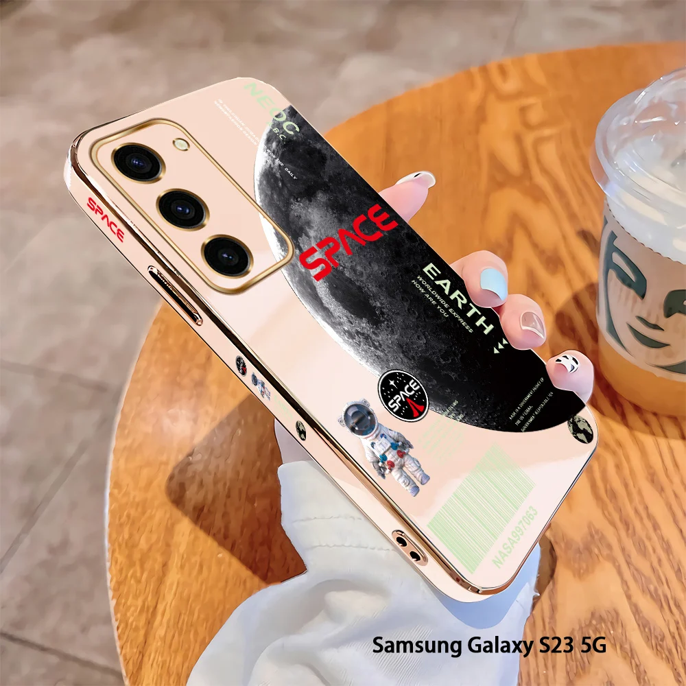 

For Samsung Galaxy S23 Ultra S23 Plus S23 5G Luxury Original Square Case Planet Plating Soft TPU Cover Shockproof Cases