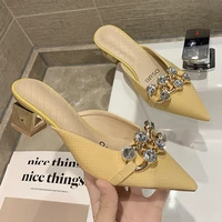 2022 summer new women shoes korean style pointy baitou fashion half slippers womens high heel thick heel slippers