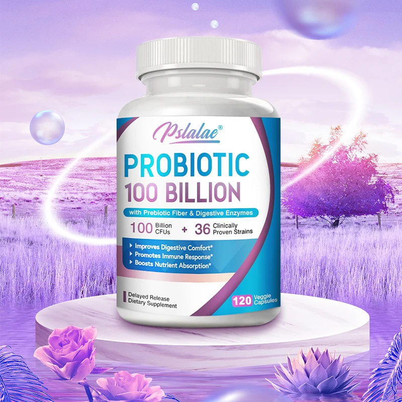 

Probiotic Supplement, 100 Billion CFU, Supports Digestive and Immune Health. Contains Organic Prebiotic Fiber and Enzymes