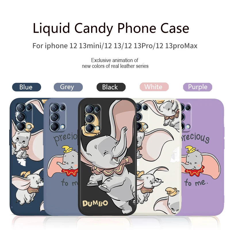 

Disney Cartoon Dumbo Phone Case For OPPO Find X5 X3 X2 neo Pro Lite A5 A9 2020 A53S 4G 5G Liquid Rope Candy Color Cover Fundas