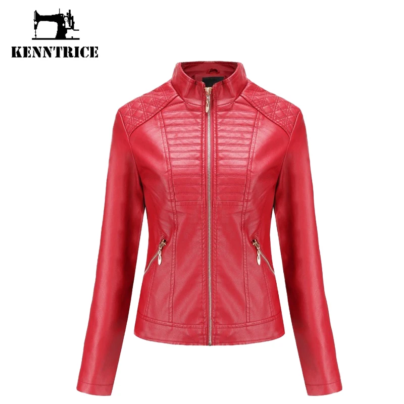 Kenntrice Women PU Leather Jacket 2022 Spring Autumn Thin Outerwear Short Casual Stand Collar Female Motorcycle Slim Coat