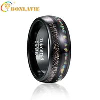 bonlavie 8mm tungsten carbide mens ring imitation vermiculite opal granules fully polished electroplated black dome ring