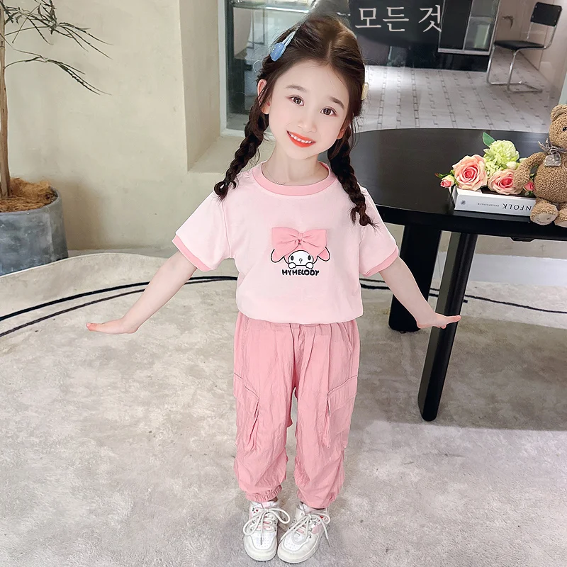 Летняя одежда для маленьких девочек комплект мелодий футболка с коротким
