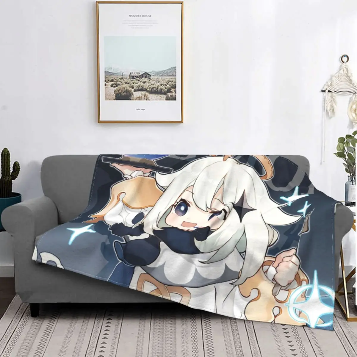 

Genshin Impact Paimon Blanket Game Anime Plush Warm SuperSoft Flannel Fleece Throw Blanket For Sofa Bedspread Quilt Picnic Art