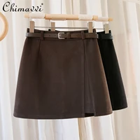 split woolen mini skirt womens autumn winter 2022 korean fashion short skirt female high waist a line slimming hip skirt