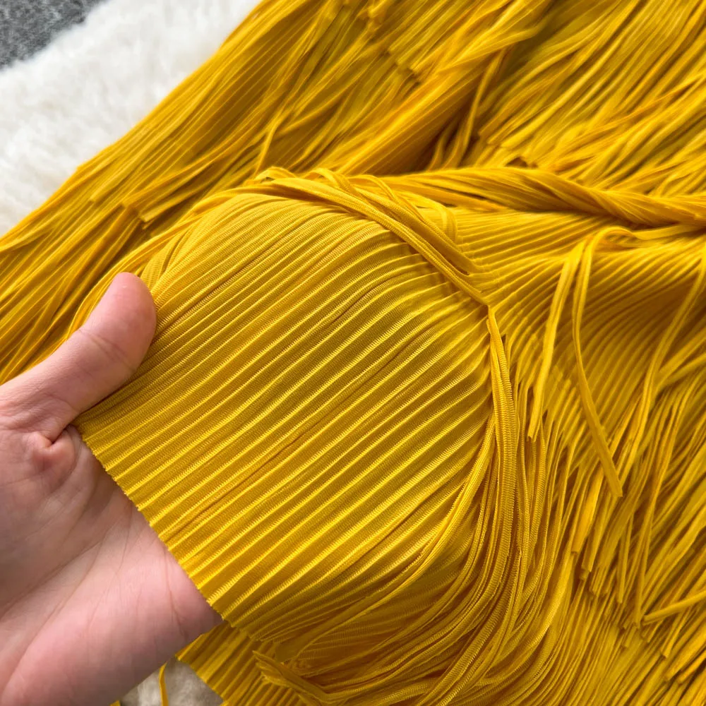 Женская плиссированная юбка с кисточками многоярусная длинная высокой талией