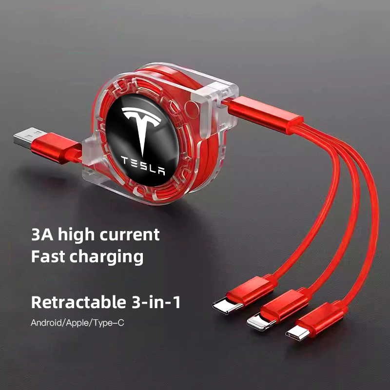 Зарядный кабель Micro USB Type C 3 в 1 мультизарядное устройство для Tesla Model Highland 2023 S X Y