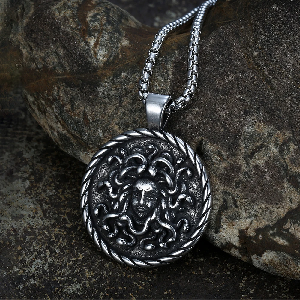 

Vintage Gothic Stainless Steel Medusa Pendant For Men Punk Fashion Greek Mythology Necklace Unique Biker Amulet Jewelry Gifts