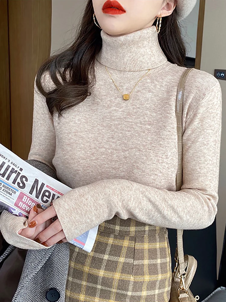 2022 вязаные женские водолазки свитера пуловеры Осень-зима базовые с высоким
