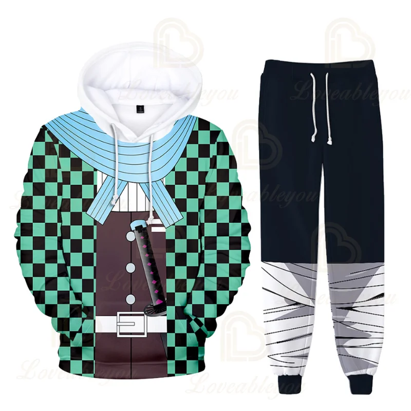 

Demon Slayer Sweatshirt Hoody for Boys Girls Suit Spring 2023 Man Sets Kamado Tanjiro Tracksuit Sportswear Hoodies + Sweatpants
