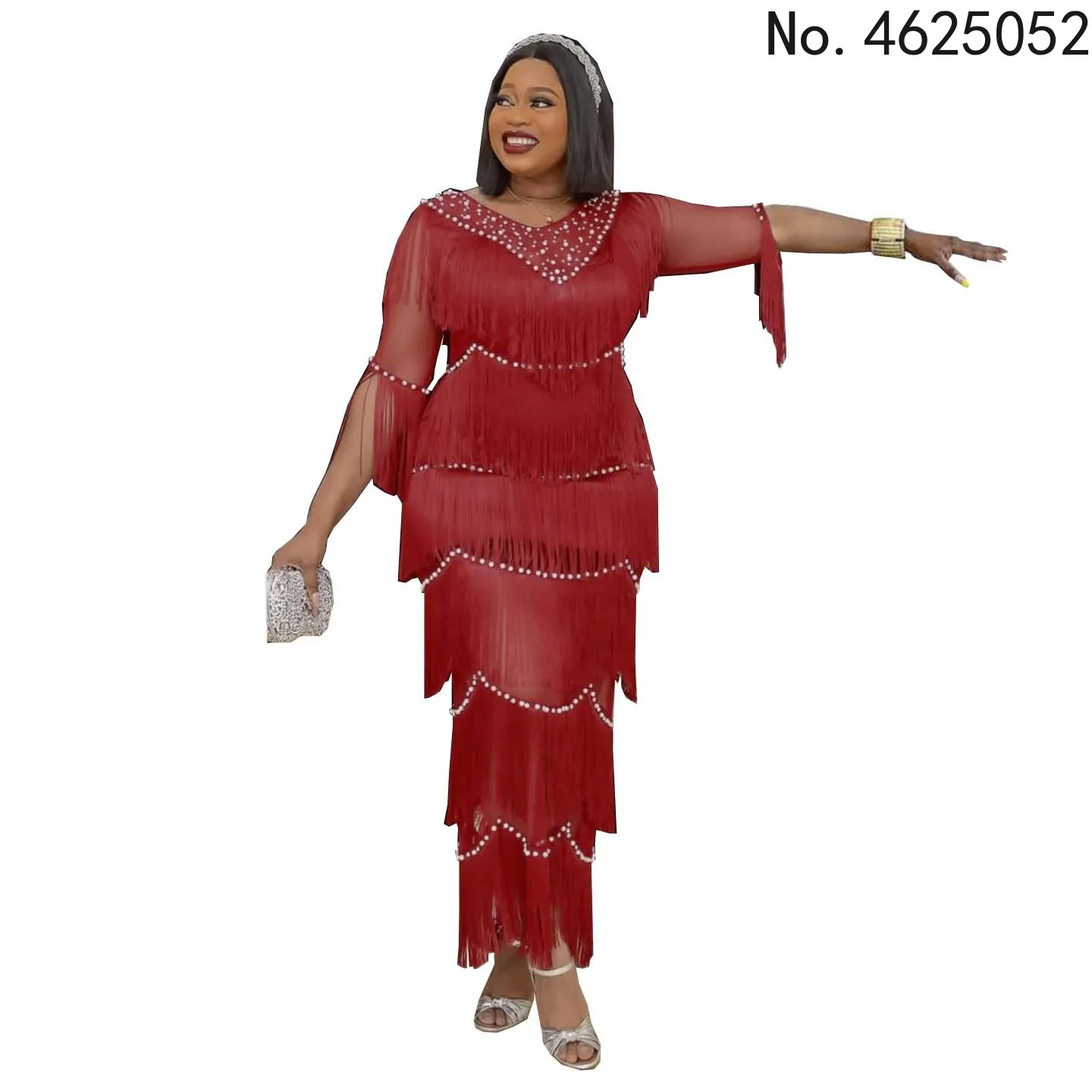 

Tassel African Dresses for Women Summer Sexy African Women V-neck Solid Color Long Dress African Clothes Women