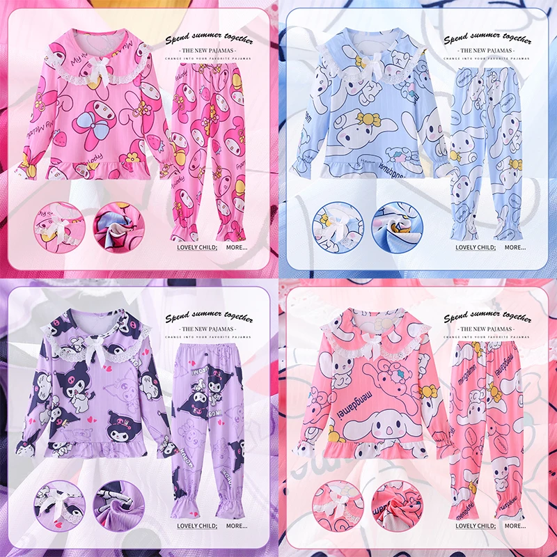 

Kawaii Sanrio Cinnamoroll Kuromi MyMelody Chirdren Pajamas Anime New Cute Homelike Cotton Long-sleeved Set Birthday Girl Gift