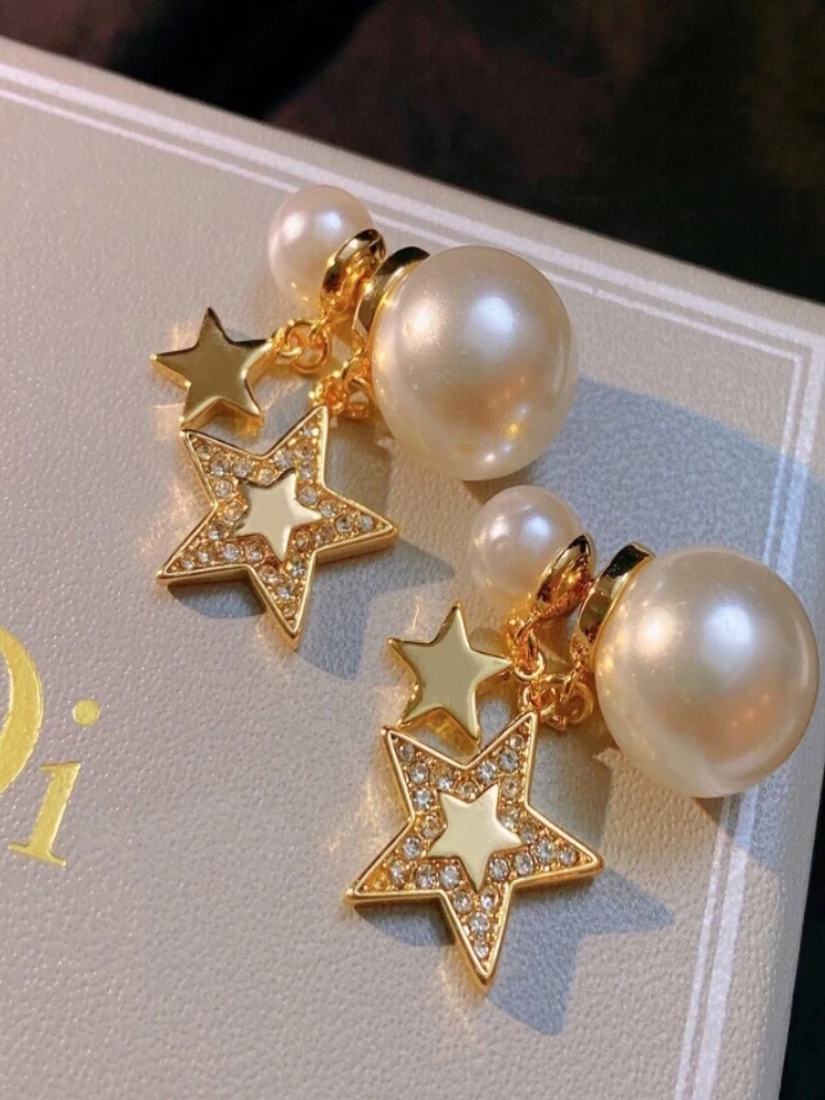 Luxury ladies earrings 24K gold korean fashion pearl jewelry crystal pendant premium brand earrings christmas gift girl jewelry
