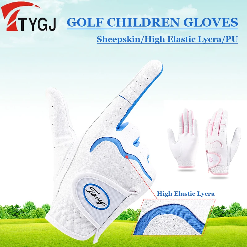 

TTYGJ 1 Pair Children Golf Gloves Boys Girls Breathable Golf Gloves Left Right Hand Sheep Skin Mittens Kids Non-slip Mitten
