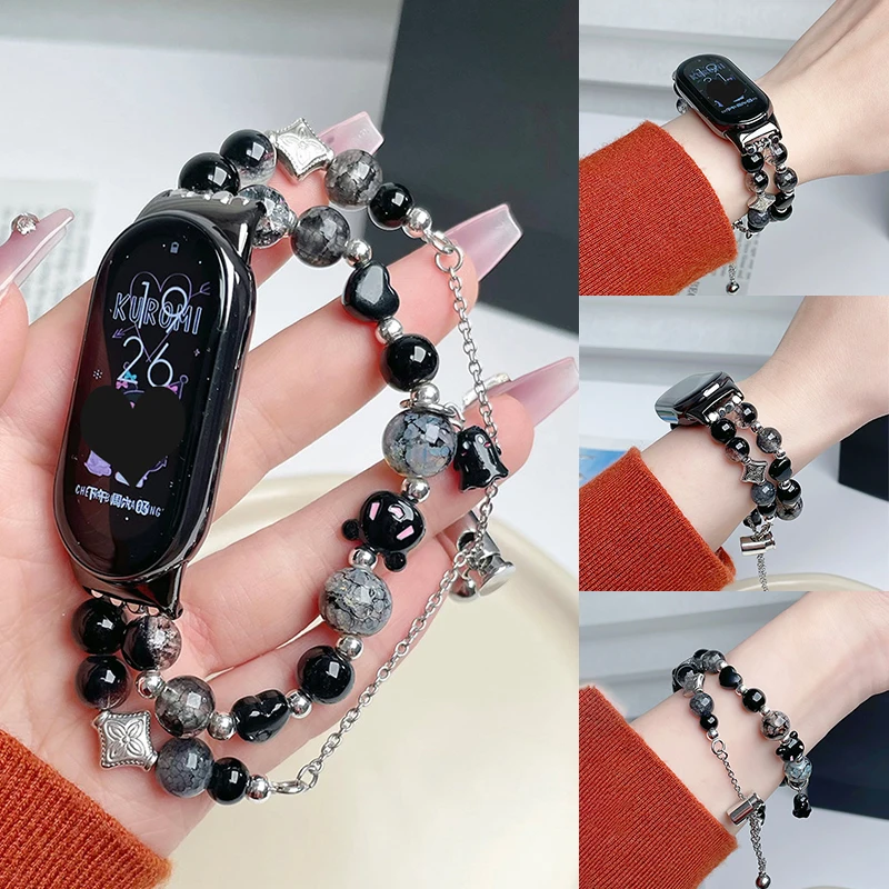 Ремешок для часов Xiaomi Mi Band 8 7 6 5 4 3 браслет ручной работы с бусинами и маленьким