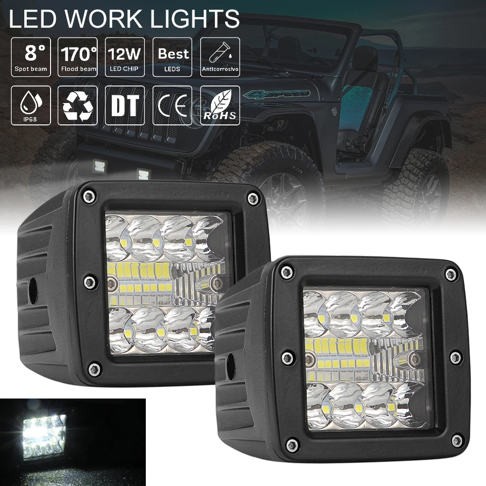 

2pcs 3 Inch 48W Car Led Light Bar Work Light Flood Spot Led Beams DRL 12V 24V for Tractors Boat 4x4 Truck SUV ATV Fog Lamps