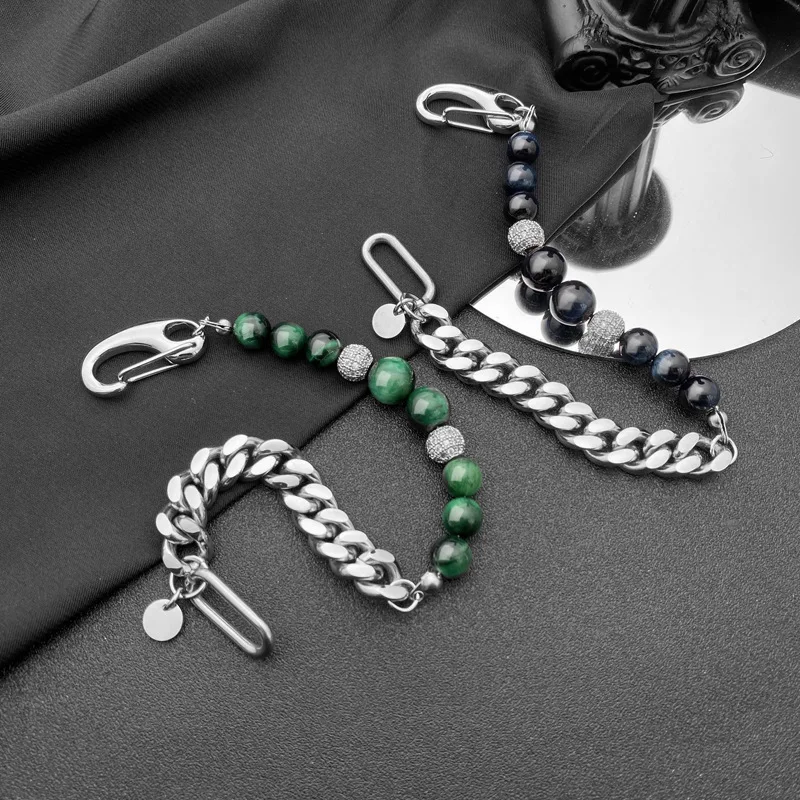 

Камень тигровый глаз, обсидиан, сращивающаяся цепь в Кубинском стиле для мужчин и женщин, цепочка в стиле хип-хоп, готический стиль, регулиру...