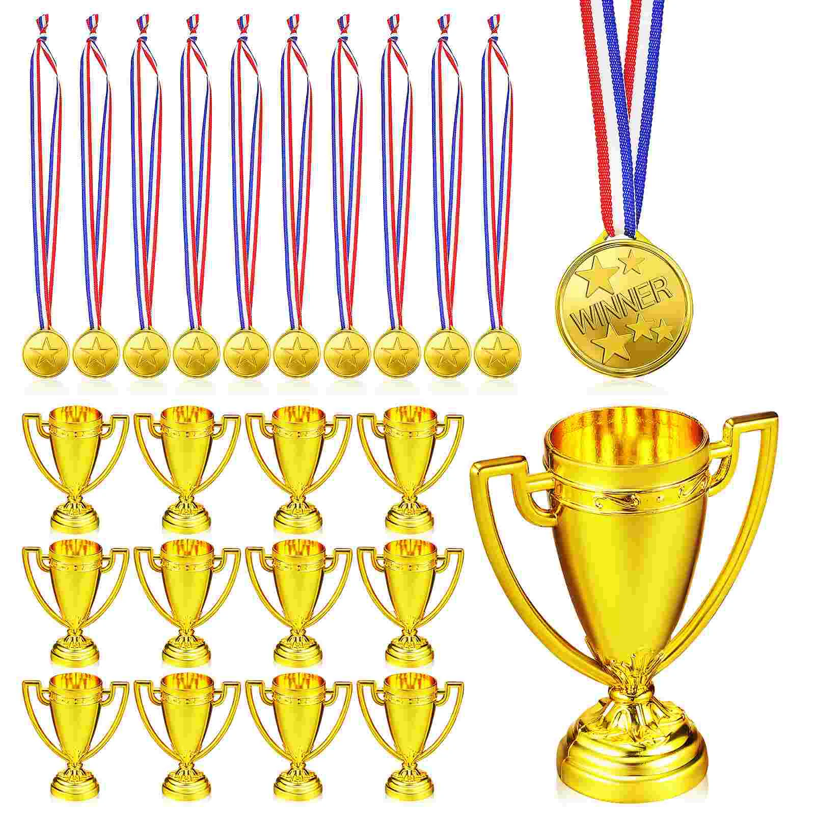 

18 Pcs Plastic Trophy with 18 Pcs Medals Prizes for Kids Sports Day Prizes Gymnastics Competitions Party Favor