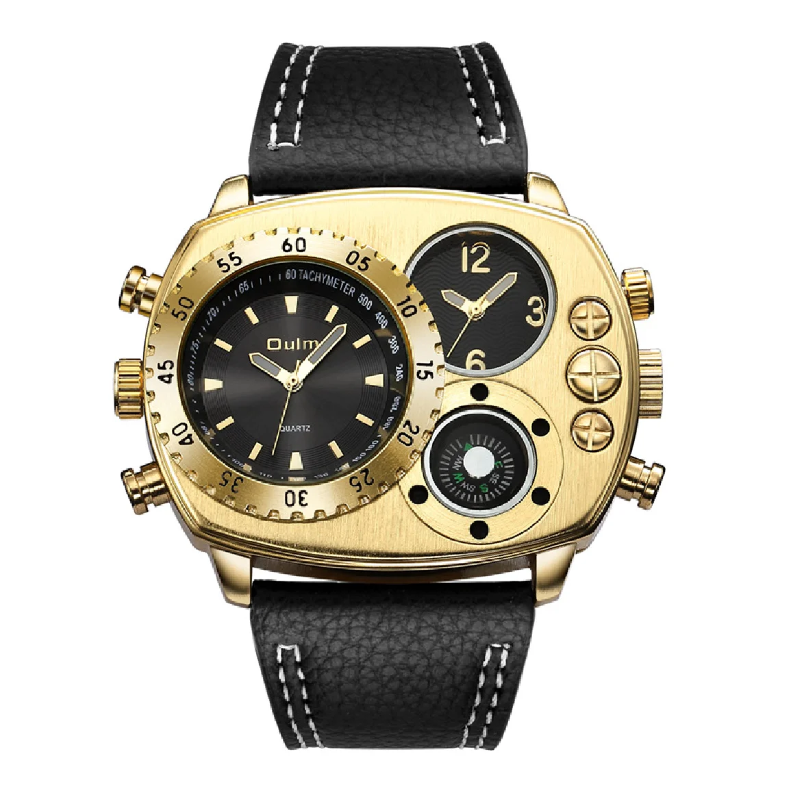 

OULM Casual Sport Watches Men Gold Top Brand Luxury Military Leather Wrist Watch Man Clock Multiple Time Zone Wristwatch