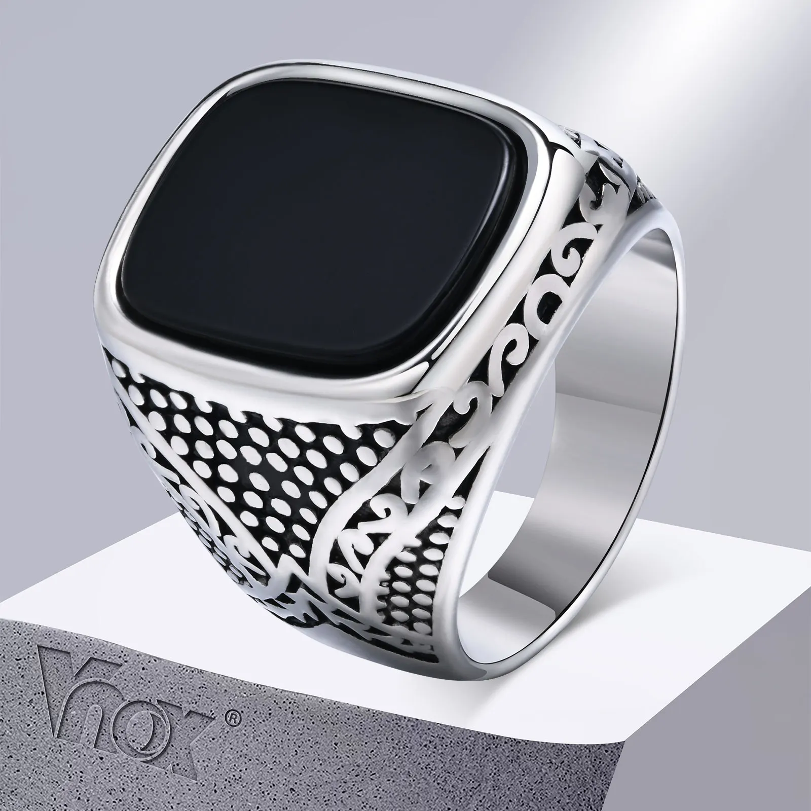 

Vnox Rock Punk Onyx Stone Rings for Men, Stylish Solid Stainless Steel Metal Signet Ring,Cool Fashion Gifts for Him Jewelry