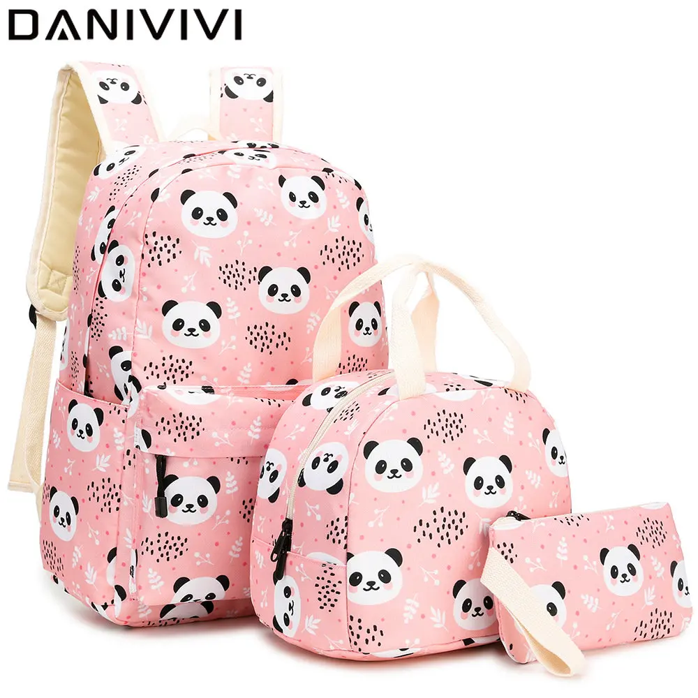 

Panda Backpack Set for Girls Kids Teens School Bag Bookbag Travel Daypack with Lunch Tote Bag Pencil Case Purse Bag 3 in 1 Set