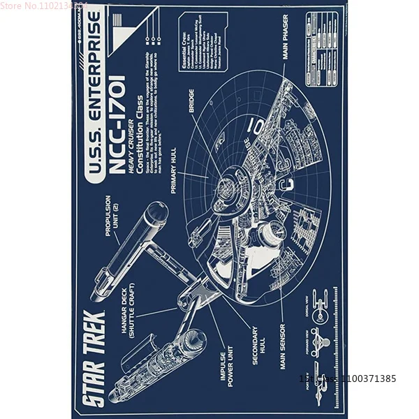 Aquarius 24-1272 Star Trek Enterprise Blueprint Poster  Metal Tin Signs  outdoor decor  room decor  wall stickers