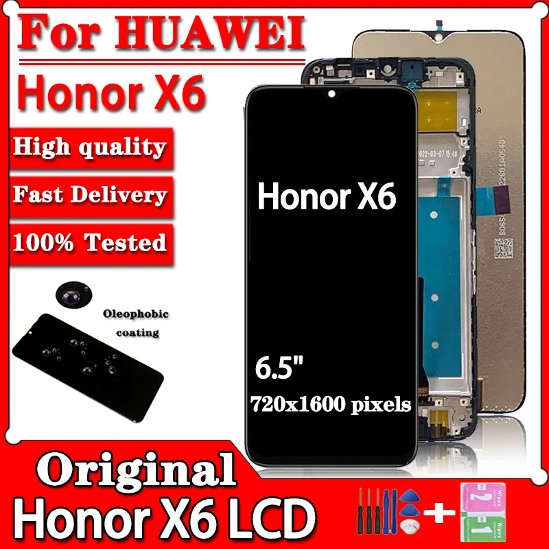 Оригинальный сенсорный экран 6,5 дюйма для Huawei Honor X6, ЖК-дисплей с дигитайзером в сборе для HonorX6, ЖК-дисплей с рамкой