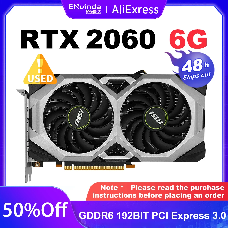 

Used MSI Graphics Card GeForce RTX 2060 VENTUS 6G GAMING PCI Express x16 3.0 14 Gbps GDDR6 192bit Support AMD Intel Desktop CPU