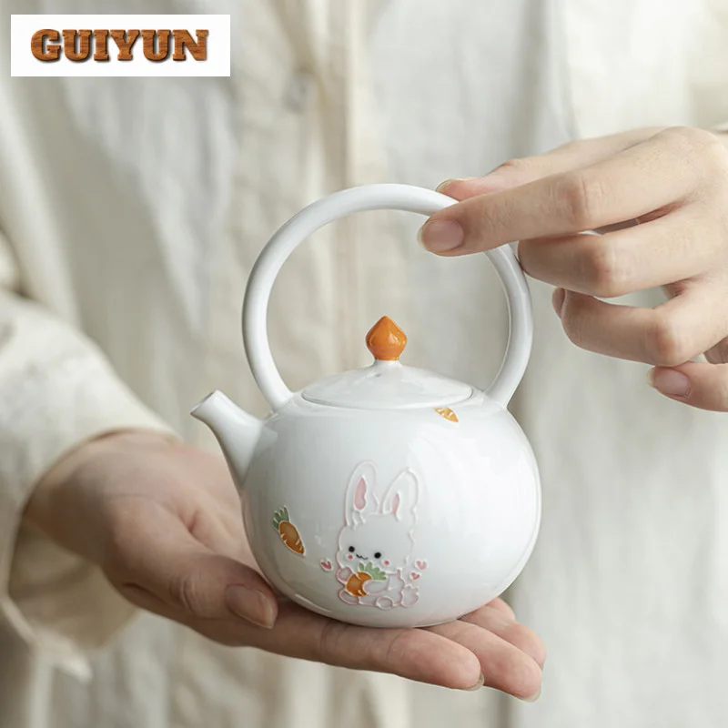 250 мл ручная роспись милый кролик обруч ручка чайник из Нефритовой глины белый