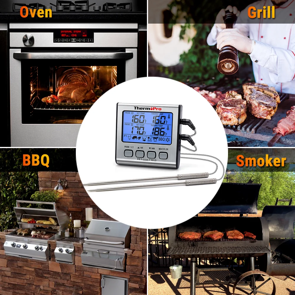ThermoPro TP17 Digital Backlight Large LCD Display Dual Probe BBQ Oven Meat Kitchen Thermometer With Countdown Timer Function images - 6