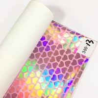 heart shape pattern holographic mirror reflective laser effect pu embossed leather fabric sheet for handbagdecoration