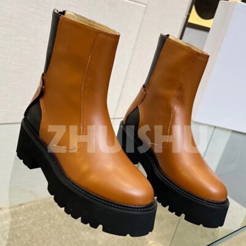 

Женские ботильоны на толстой подошве, короткие ботинки из натуральной кожи разных цветов для осени и зимы, 2023