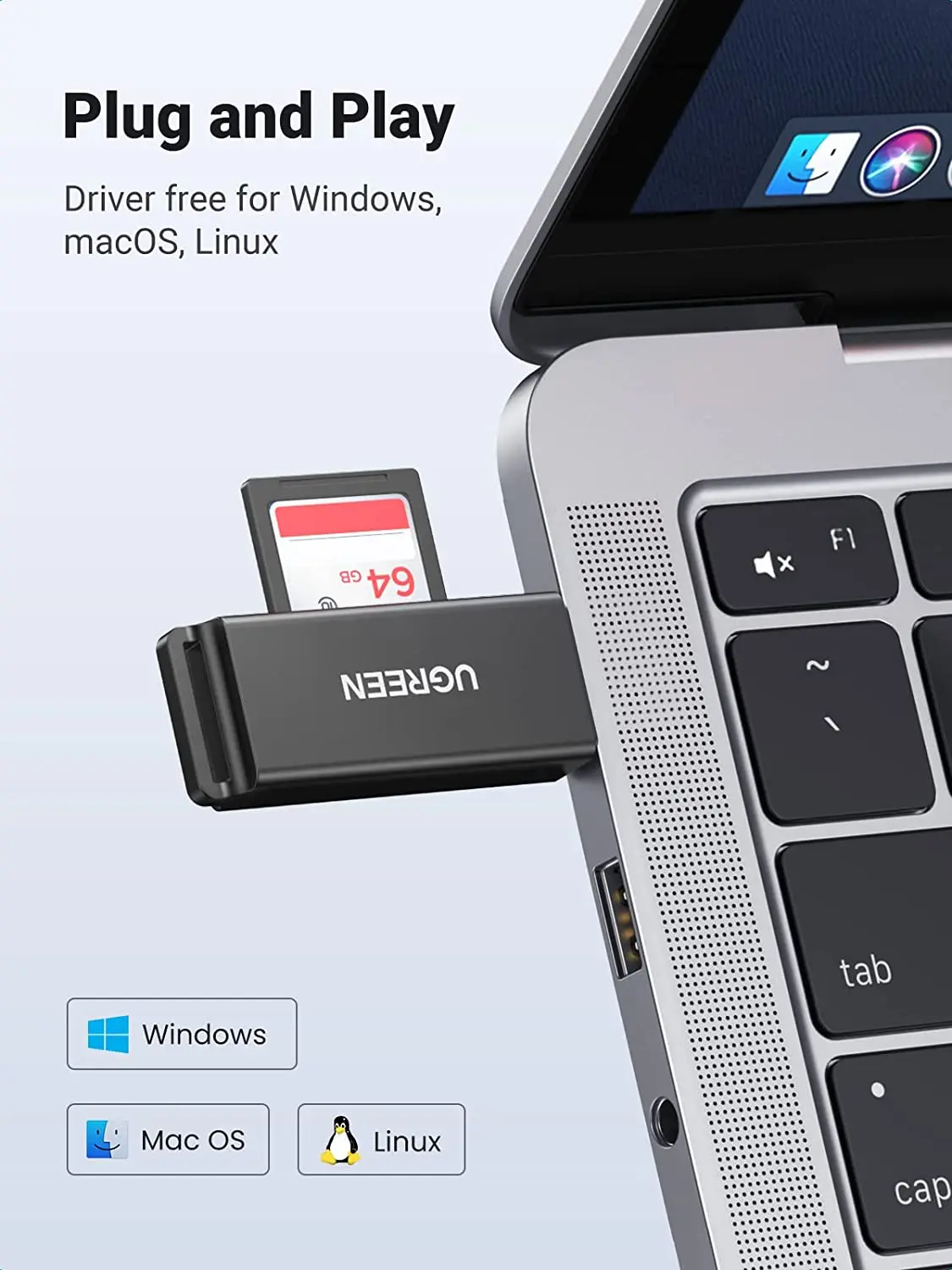 Фото UGREEN CM104 SD TF Card Reader Портативный USB 3.0 двухслотовый адаптер флэш-памяти Концентратор 5 Гбит/с для портативного компьютера №5