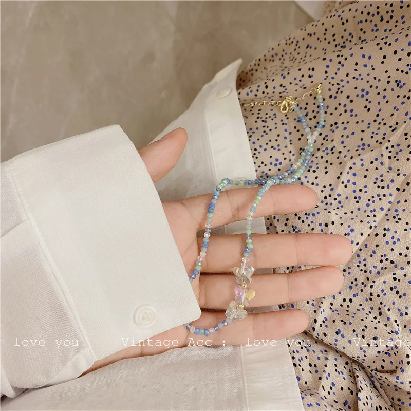 AOMU Spring Korea Retro Blue Transparent Resin Beaded Elastic Bracelet Irregular Geometric Love Lock for Women Jewelry | Украшения и