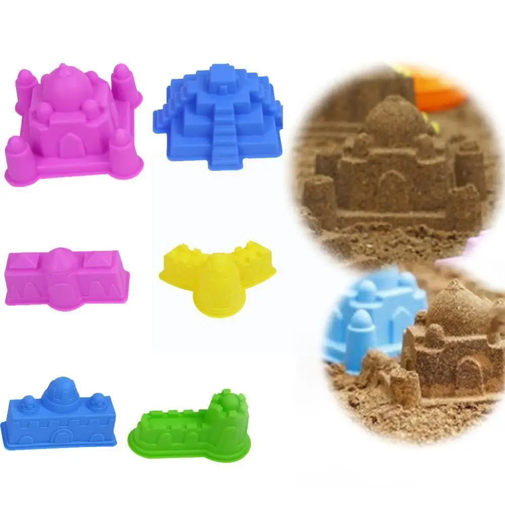 

6 Pcs/set Castle Sand Clay Mold Building Pyramid Beach Interactive Funny Bath Sandcastle Beach Toys Toy Sand Game O4u0