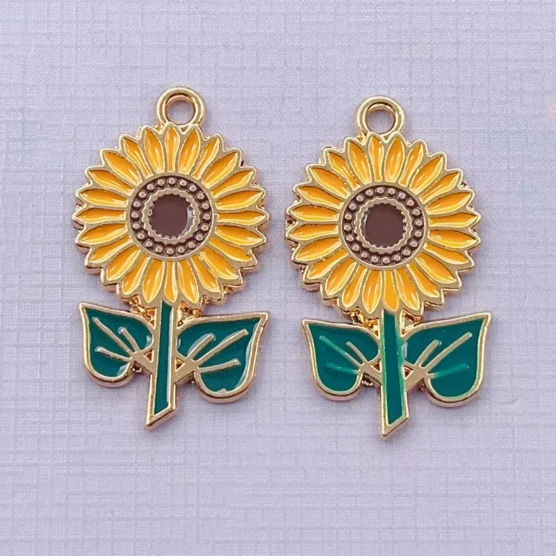 

10pcs Enamel Sunflower Charm for Jewelry Making Bulk Craft Necklace Pendant Bracelet Earring Charms Diy Accessories Materials
