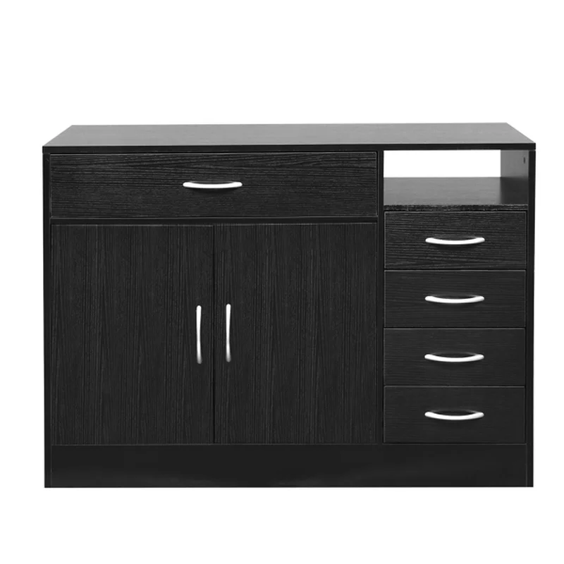 

MDF with Triamine Double Doors and Five Drawers Bathroom Cabinet Black