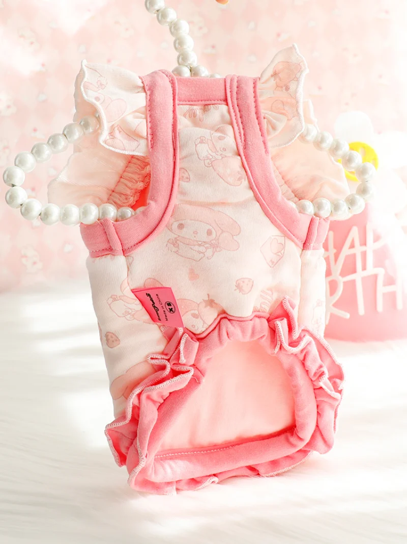 My Melody Anime Peripheral Kawaii Cute Cartoon Pet Clothes Creative Small Pet Lotus Leaf Suspender Princess Dress Gift Wholesale images - 6