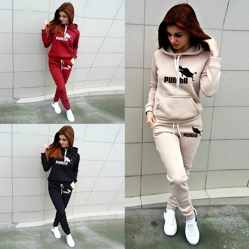 Spring And Autumn Women's Sportswear 2 Piece Hoodie Pants Printed Sportswear Set Thickening Warm Ladies Girls Jogging Hoodie Set