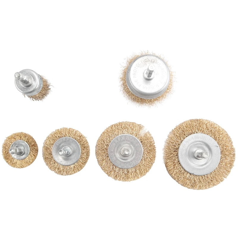 

6 Pack Wire Brush Attachment Set For Drill, Brass Coated