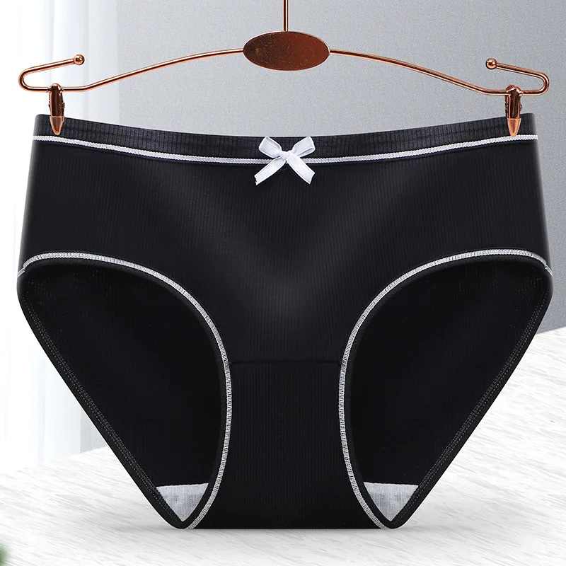 8PCS Women's Lovely Bow Panties School Girls Korean Version Threaded Mid-waist Ladies Sexy Cute Plus Size Underpants