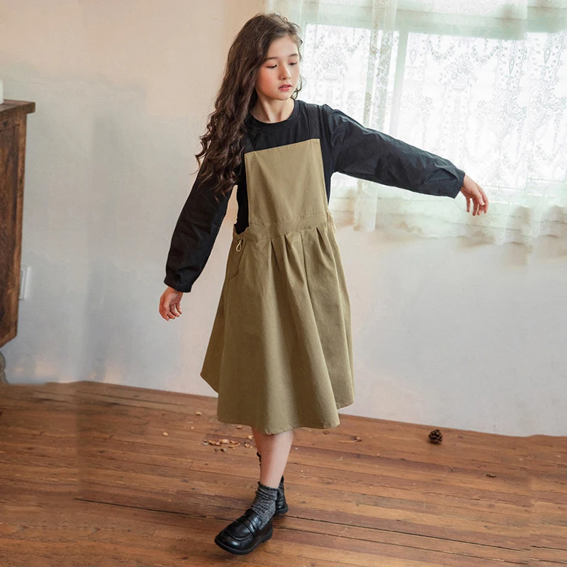 

2022 Spring Summer New Kids Clothes Sleeveless Girls Dress Cotton Korean Children School Clothing Teenager Dresses Long Autumn