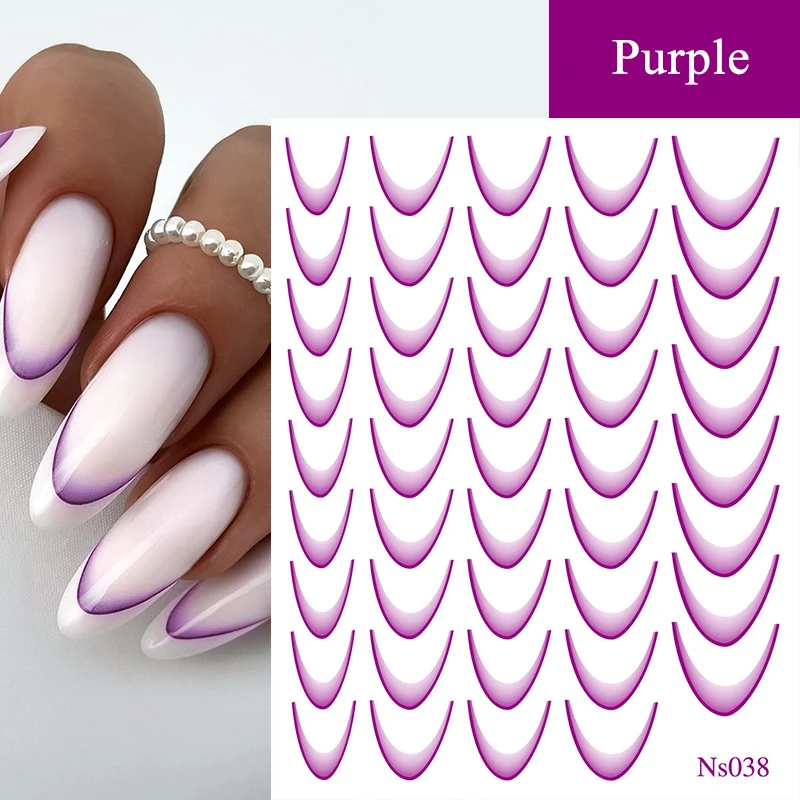9 листов градиентных цветов дизайн французских ногтей наклейки самоклеящиеся