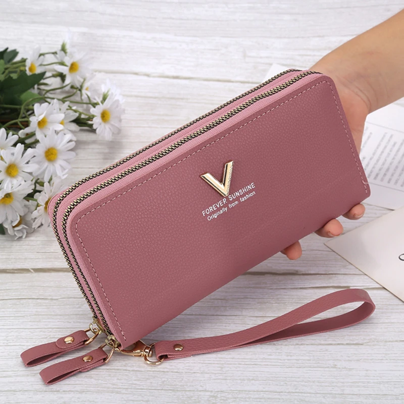 

Women Wallet Fashion V Ladies Mobile Phone Bag Long Ladies New Clutch Bag Star Double Zipper Hand Strap Bag Multiple Color